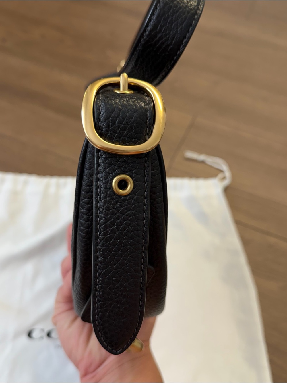 Coach Luna Black Pebbled Leather Shoulder Bag with Gold Hardware - Picture 7 of 12